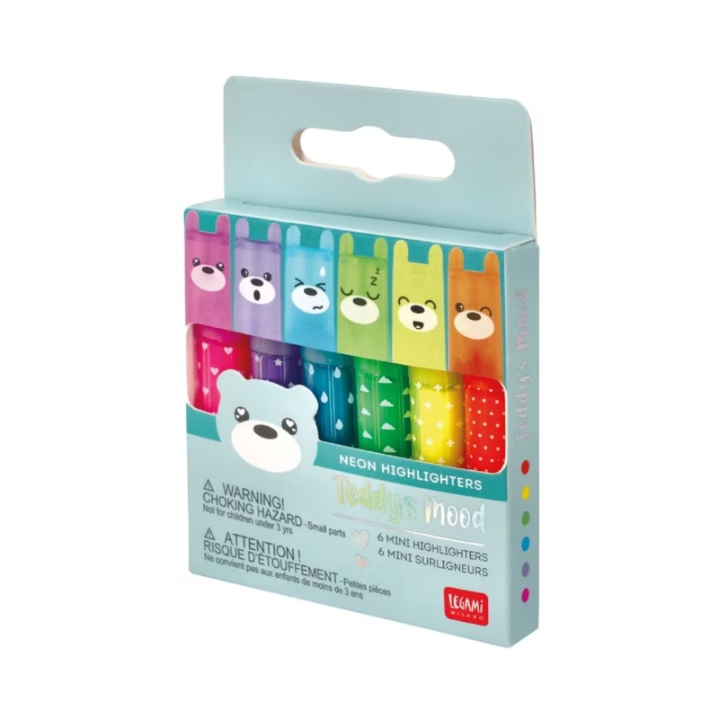 6 Mini Highlighters Teddy Neon