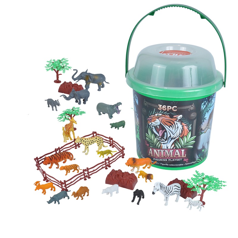 Bucket of Wild Animal Figurines