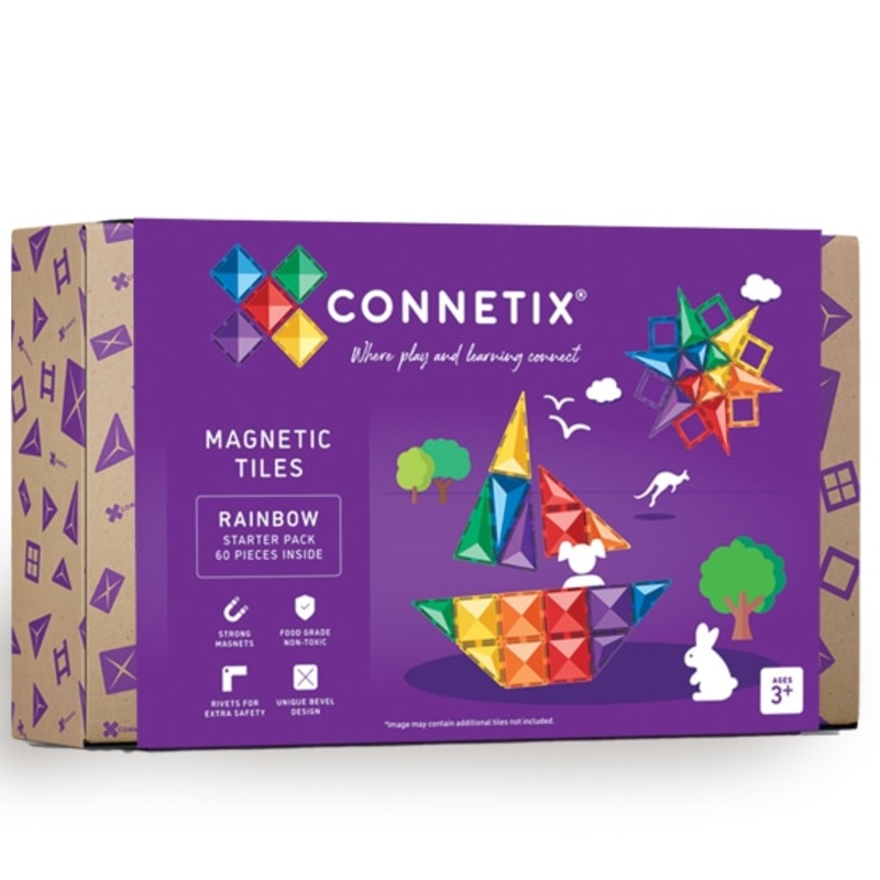 Connetix Magnetic Tiles Rainbow 60pc Starter Pack