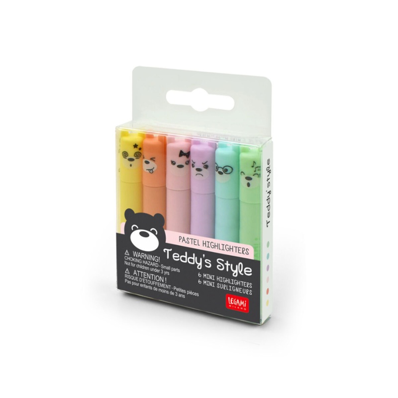 Set of 6 Mini Pastel Highlighters - Teddy's Style