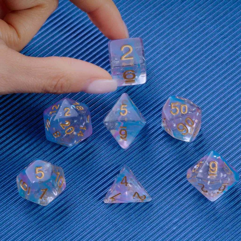 Blue and Purple Resin Polyhedral Dice Set