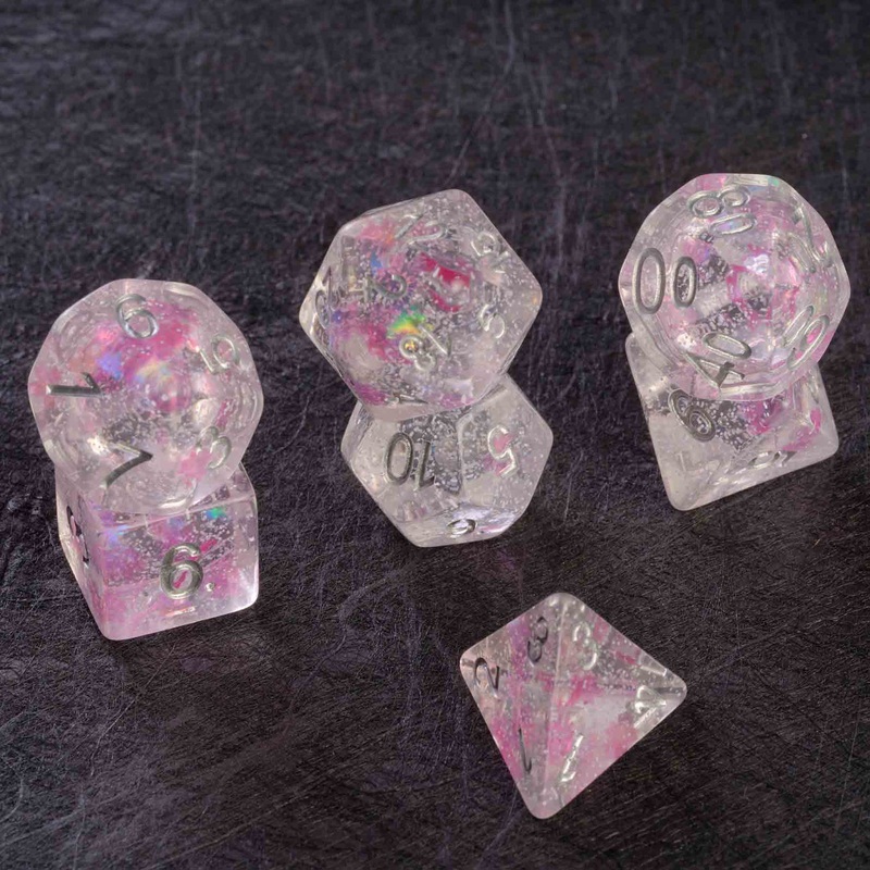 Pink Sakura Resin Polyhedral Dice Set