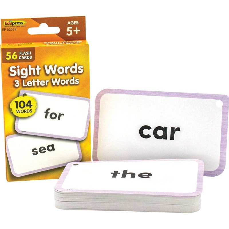 3 Letter Words Sight Words Flash Cards