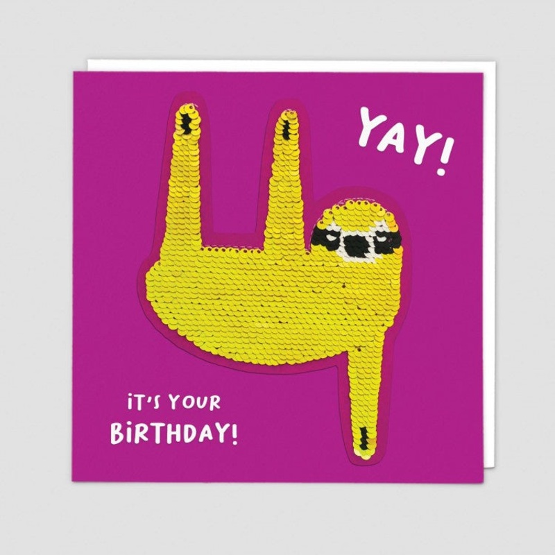 Yay Its Your Birthday Sloth Sequin Patch Card