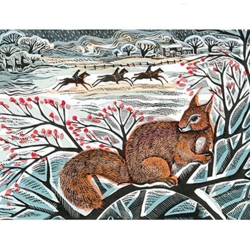 A Winters Tail Linocut By Angela Harding Card