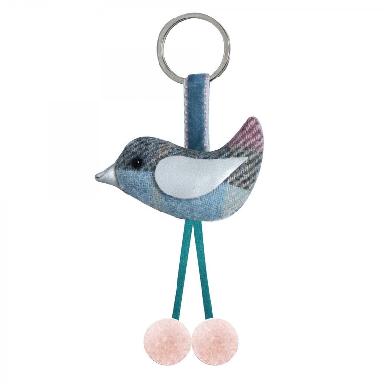 Tweed Bird Keyring With Pom-poms
