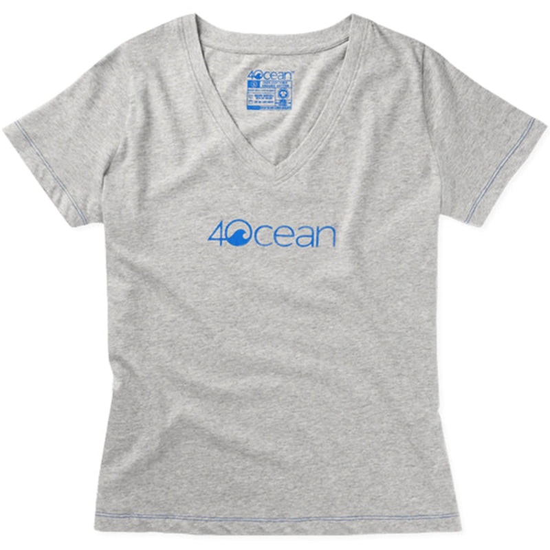 4Ocean Womens Logo V-Neck T-Shirt in Grey