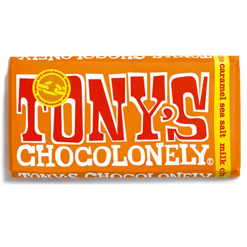 Tonys Chocolonely Caramel and Sea Salt Chocolate Bar