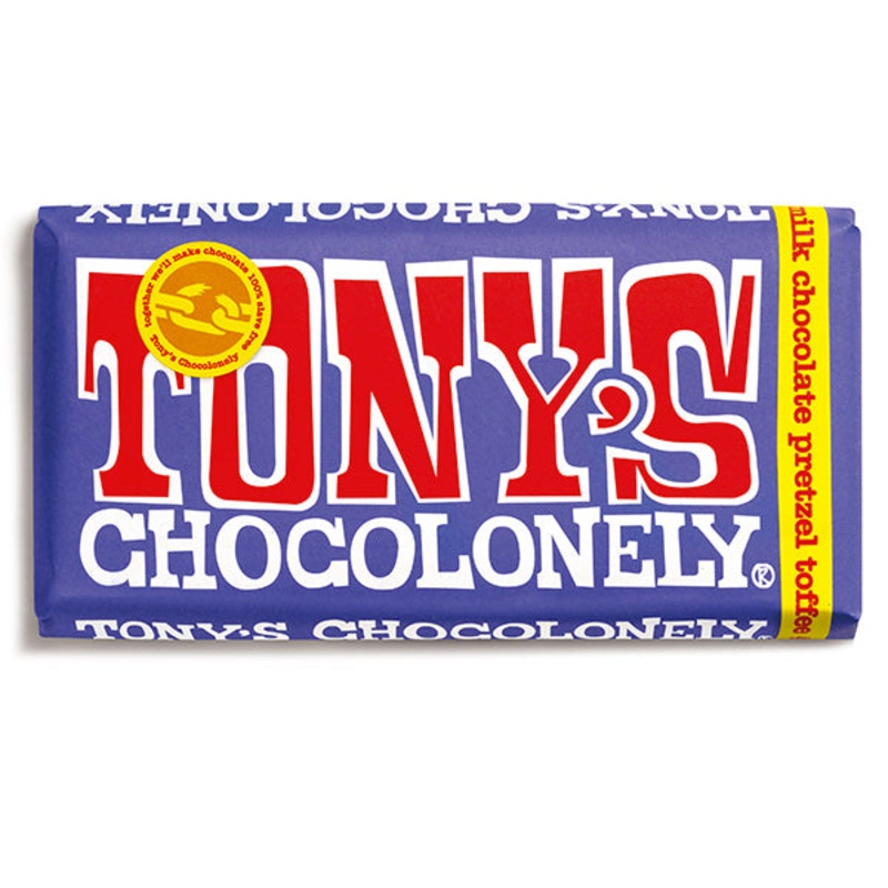 Tonys Chocolonely Pretzel and Toffee Chocolate Bar
