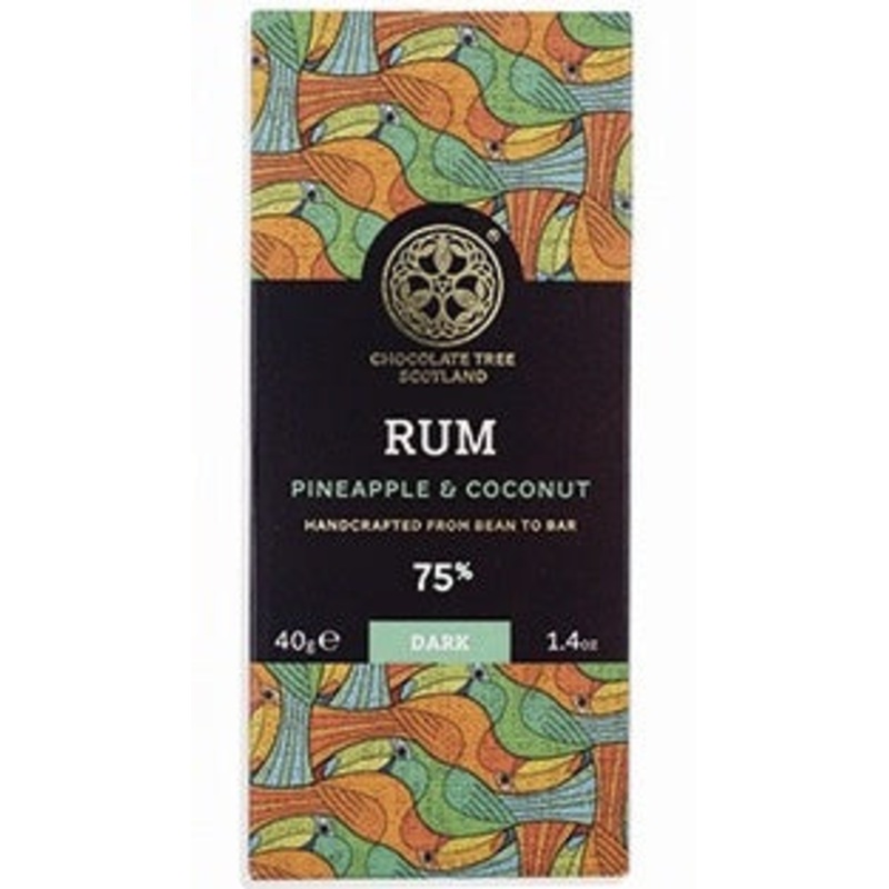 Bean To Bar Dark Chocolate 75% Rum, Pineapple And Coconut 40g