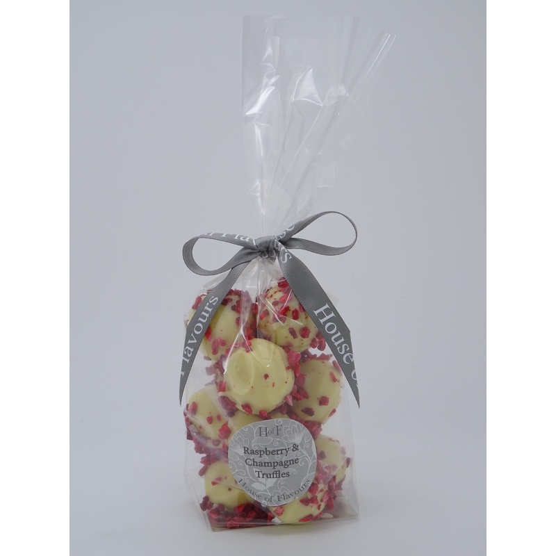 Raspberry and Champagne Truffles in a Ribboned Bag