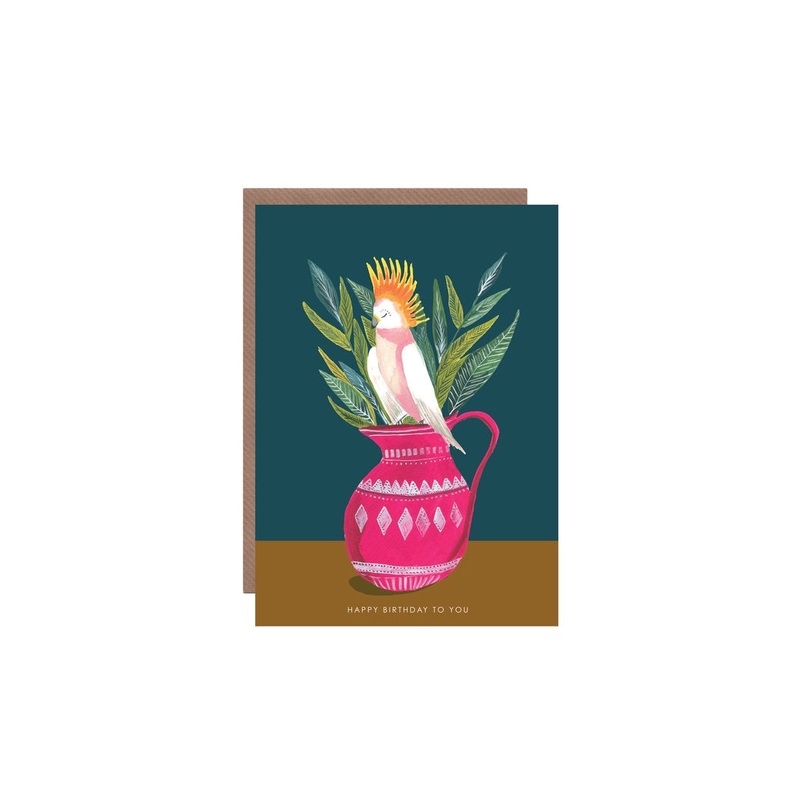 Cockatoo On Vase Birthday Card