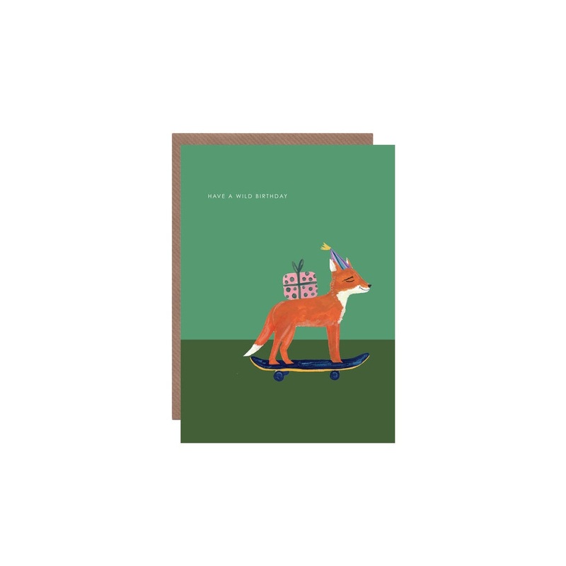 Skateboarding Fox Wild Birthday Card