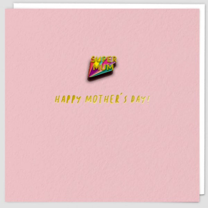 Super Mum Pin Badge Card