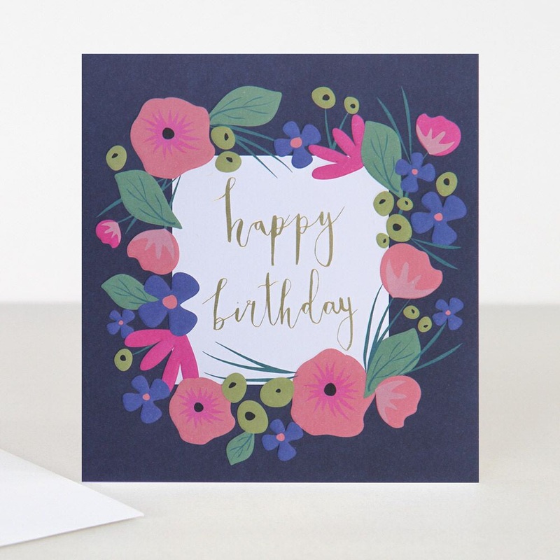 Happy Birthday Flowers Dark Background Card