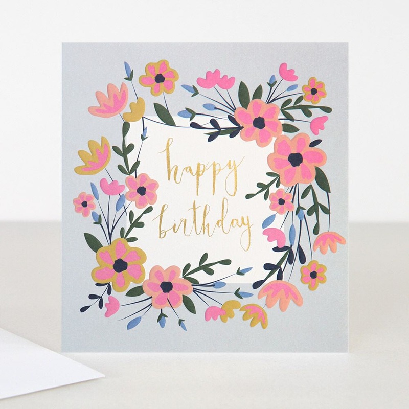 Happy Birthday Flowers Light Background Card
