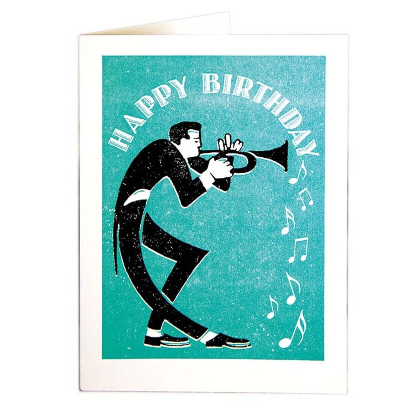 Happy Birthday Trumpeter Letterpress Card