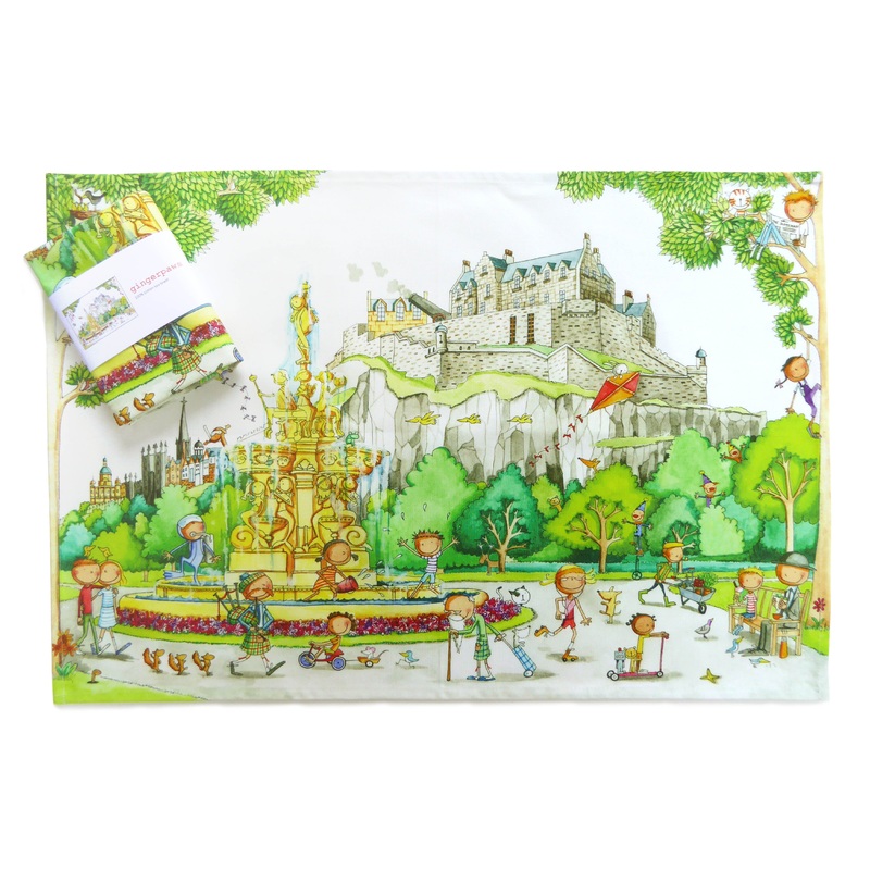 Edinburgh Castle from Princes Street Gardens  Gingerpaws Tea Towel