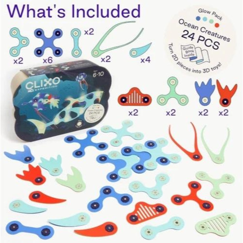 Clixo Expedition 24pc Glow Pack - Ocean Creatures