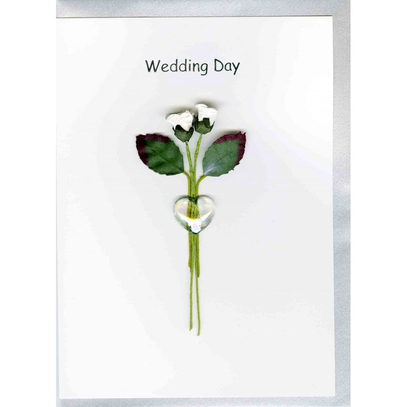 2 Roses with Glass Heart Wedding Card