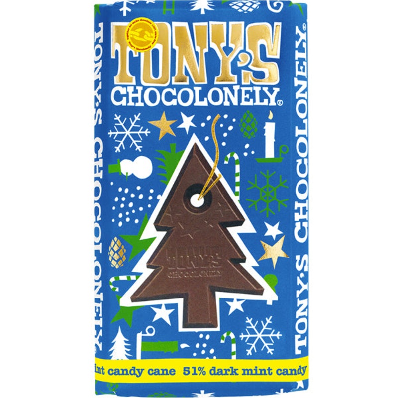 Tony's Chocolonely 51% Dark Mint Candy Cane Chocolate Bar