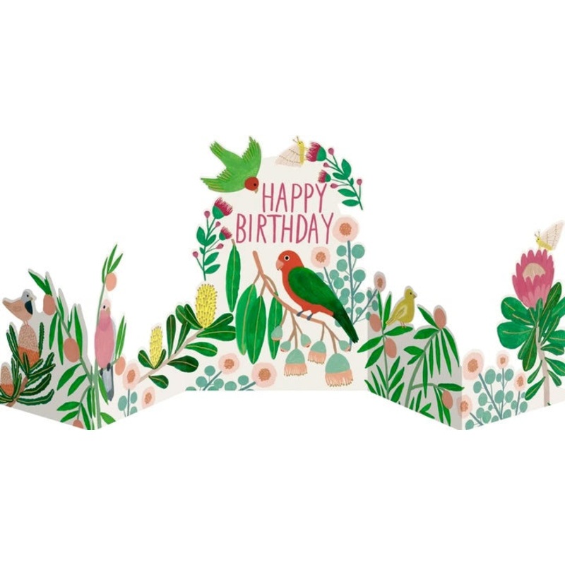 Tropical Birds Birthday Concertina Card