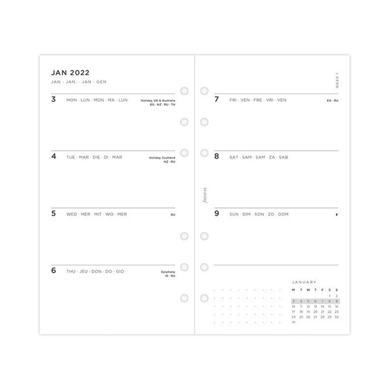 2022 Filofax Personal Minimal Week To View Refill