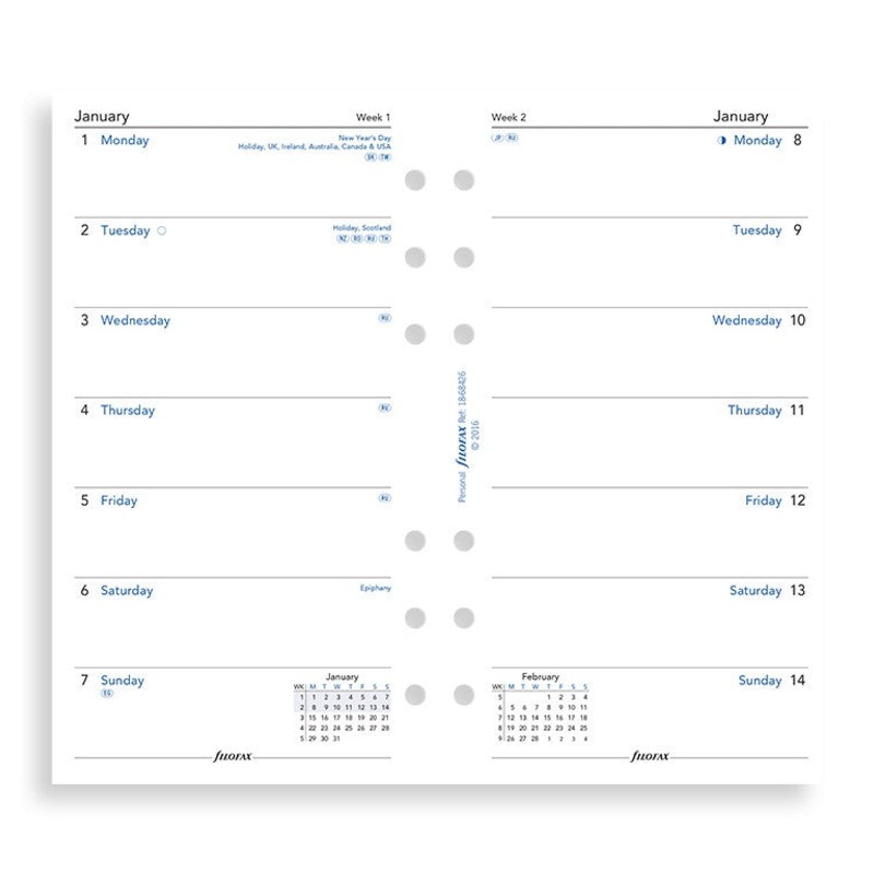 2022 Filofax Personal Week On A Page Refill
