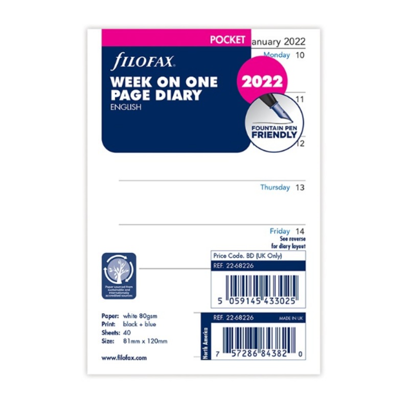 2022 Filofax  Pocket Week On A Page Refill