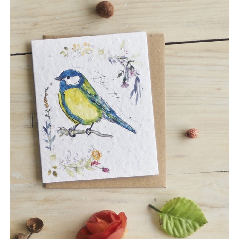 Blue Tit & Flowers Seed Card