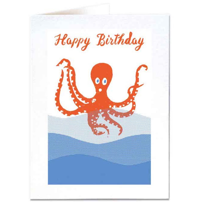Happy Birthday Octopus Letterpress Card