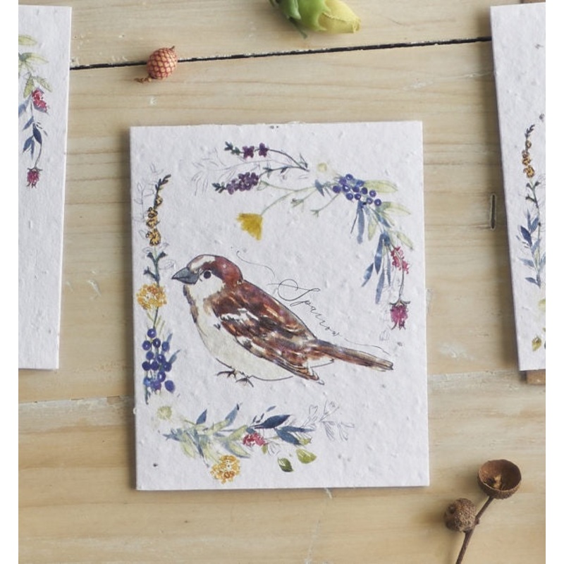 Sparrow & Flowers Seed Card