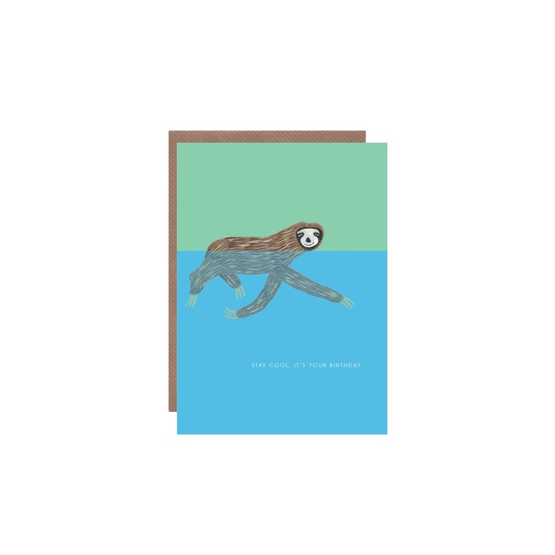 Stay Cool Swimming Sloth Birthday Card