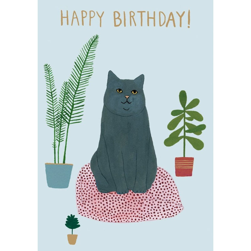 Cats Got the Cream Grey Cat Happy Birthday Card