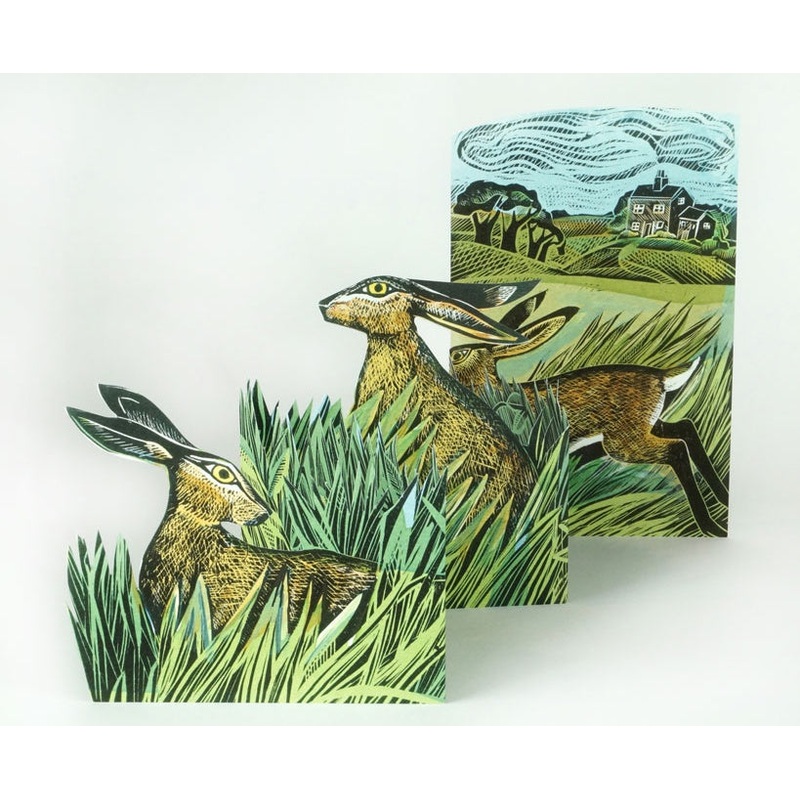 Hares and Open Fields 3D Card by Angela Harding