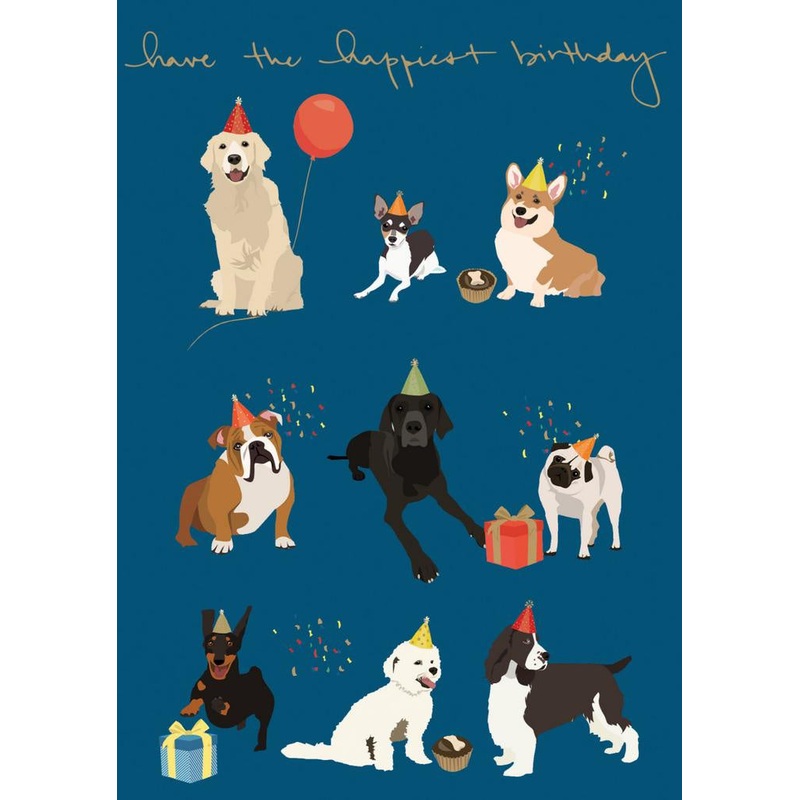 Nine Dogs with Hats Birthday Card
