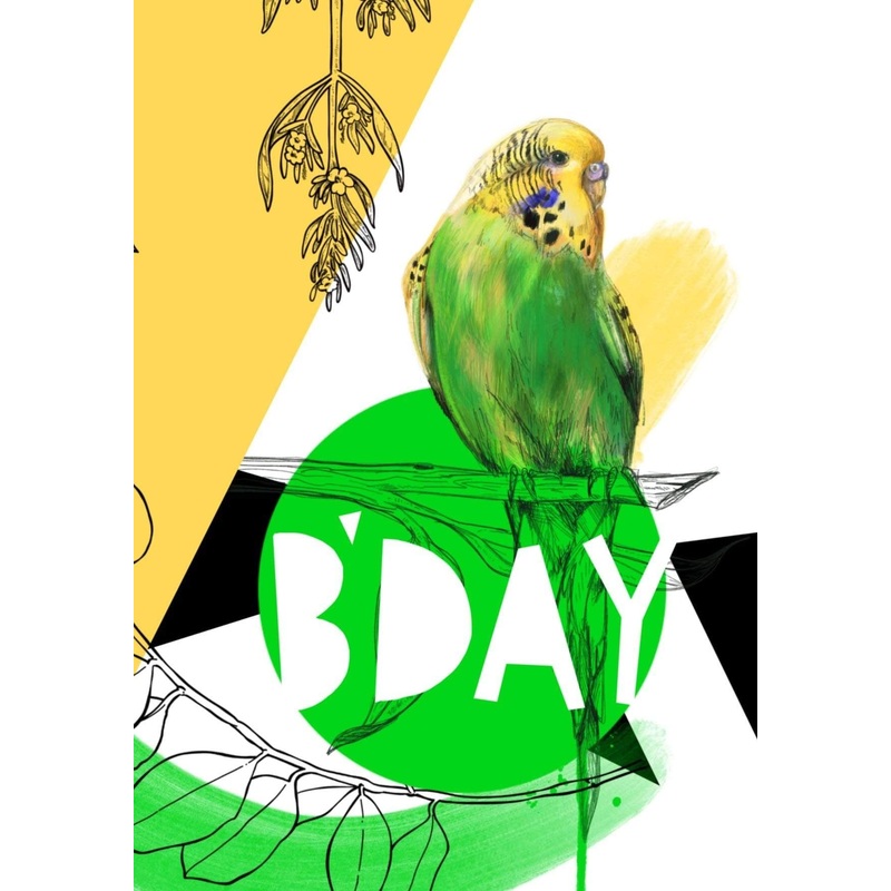 B'day Budgie Birthday Card