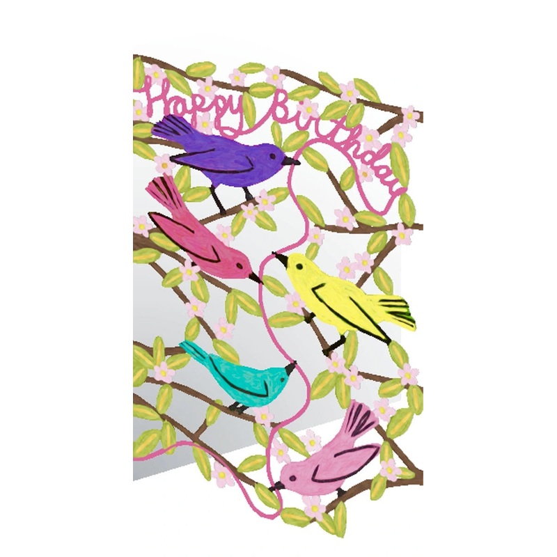 Colourful Birds Birthday Lasercut Card