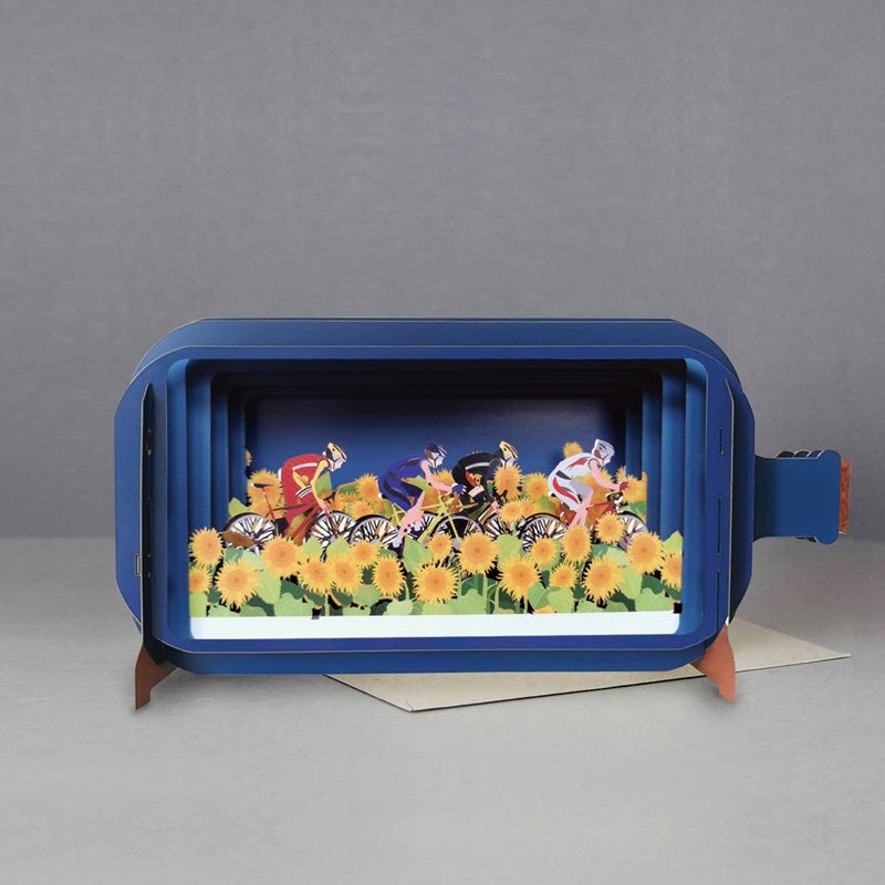 Cyclists and Sunflowers 3D Message in a Bottle Card