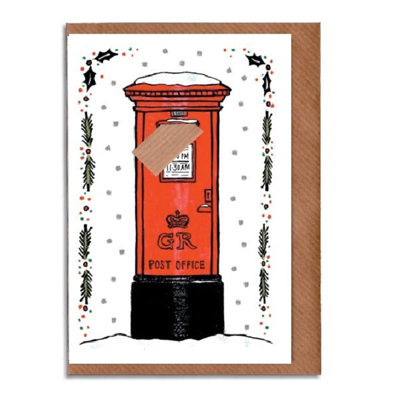 Snowy Postbox with Envelope Christmas Card