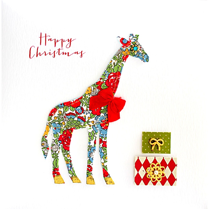 Fabric Giraffe Christmas Card