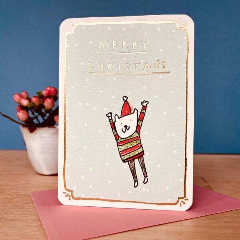 Gold Christmas Bear Card