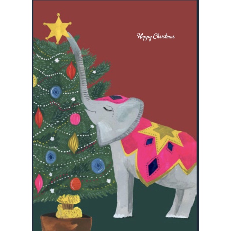 Happy Christmas Elephant and Star Card