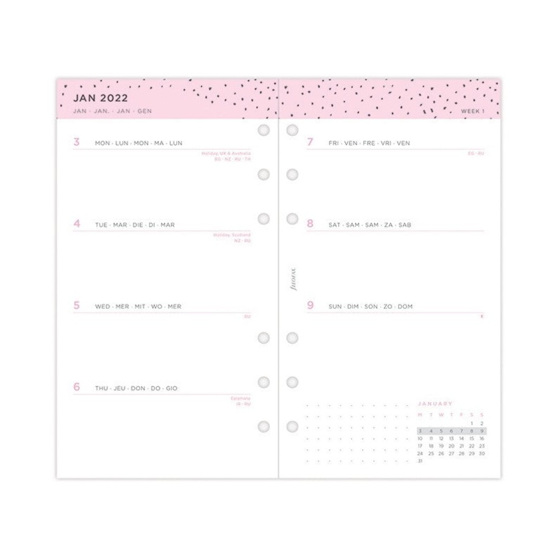 2022 Filofax  Personal Week To View Confetti Refill