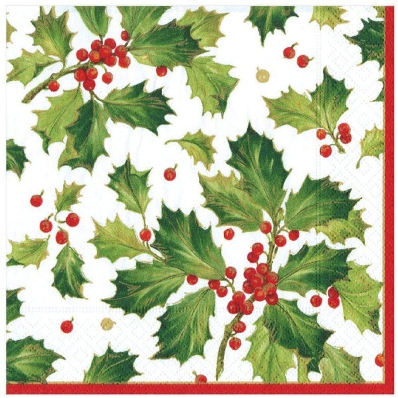 White Gilded Holly Napkins