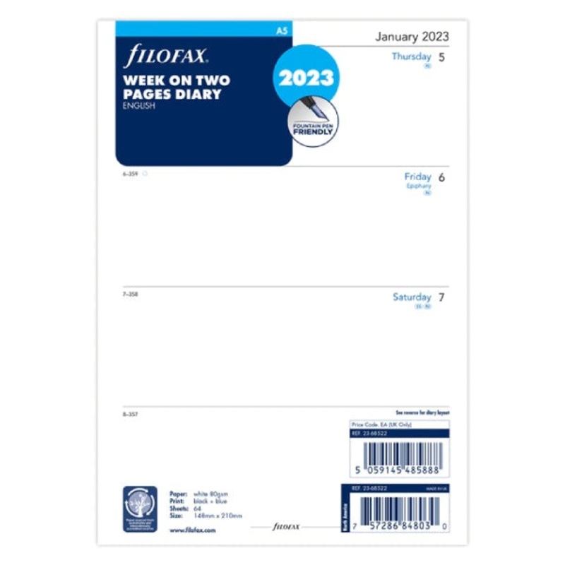 2023 Filofax A5 Week On Two Pages Refill
