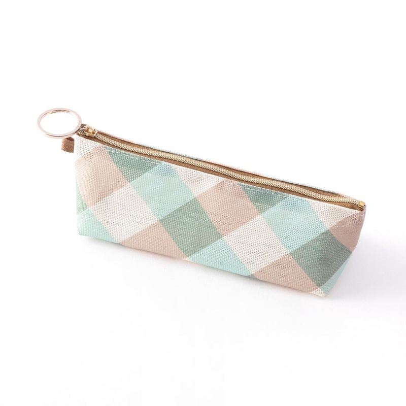 Mesh Checked Blue Pencil Case
