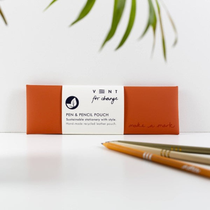 Orange Recycled Leather Pen and Pencil Pouch