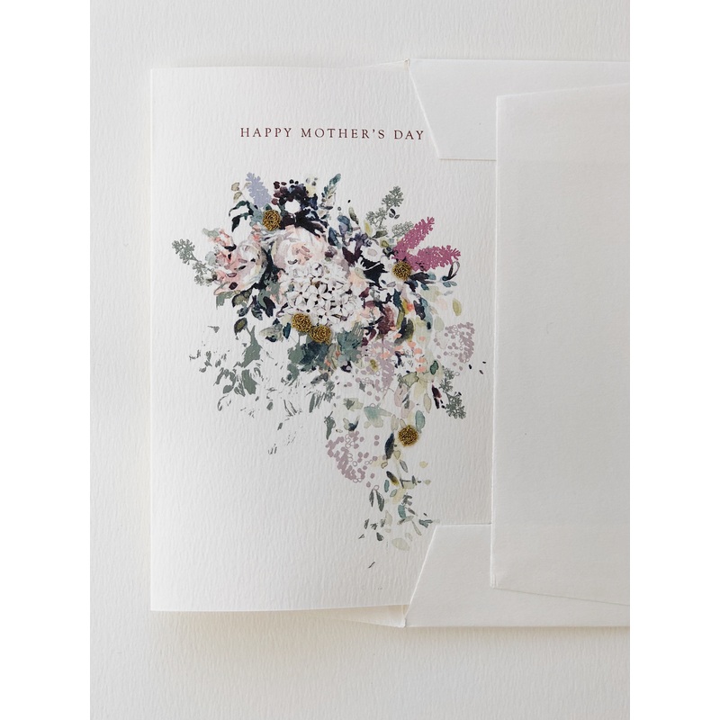 Hand Embroidered Happy Mothers Day Bouquet Card