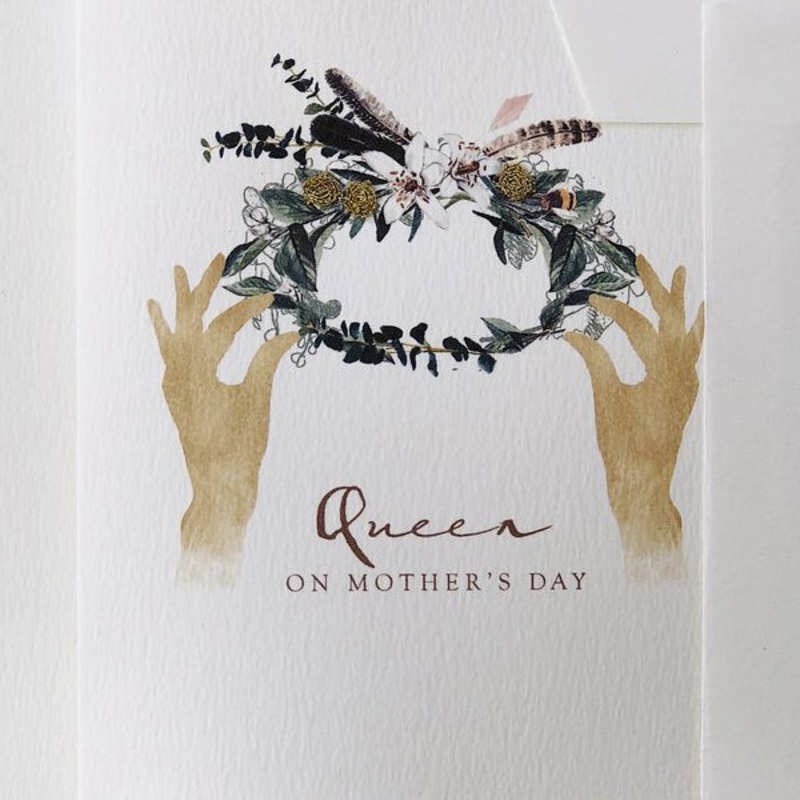 Hand Embroidered Queen on Mothers Day Garland Card